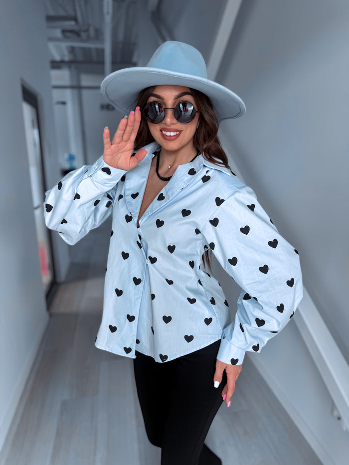 Medvilnės marškiniai "HONEY HEARTS" H13782 - ŠVIESIAI MĖLYNA
