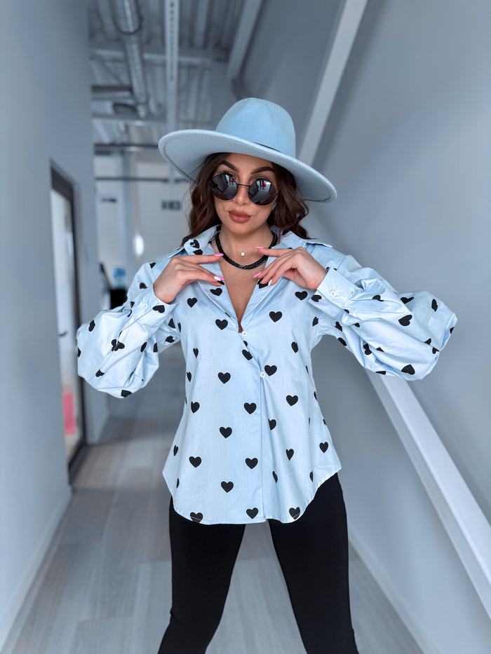 Medvilnės marškiniai "HONEY HEARTS" H13782 - ŠVIESIAI MĖLYNA