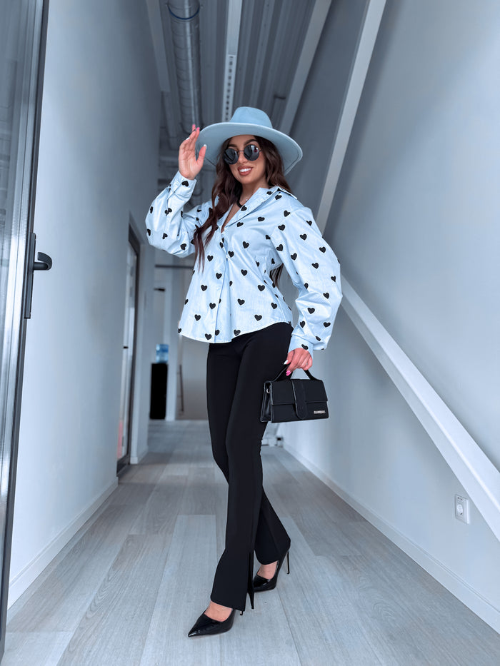 Medvilnės marškiniai "HONEY HEARTS" H13782 - ŠVIESIAI MĖLYNA