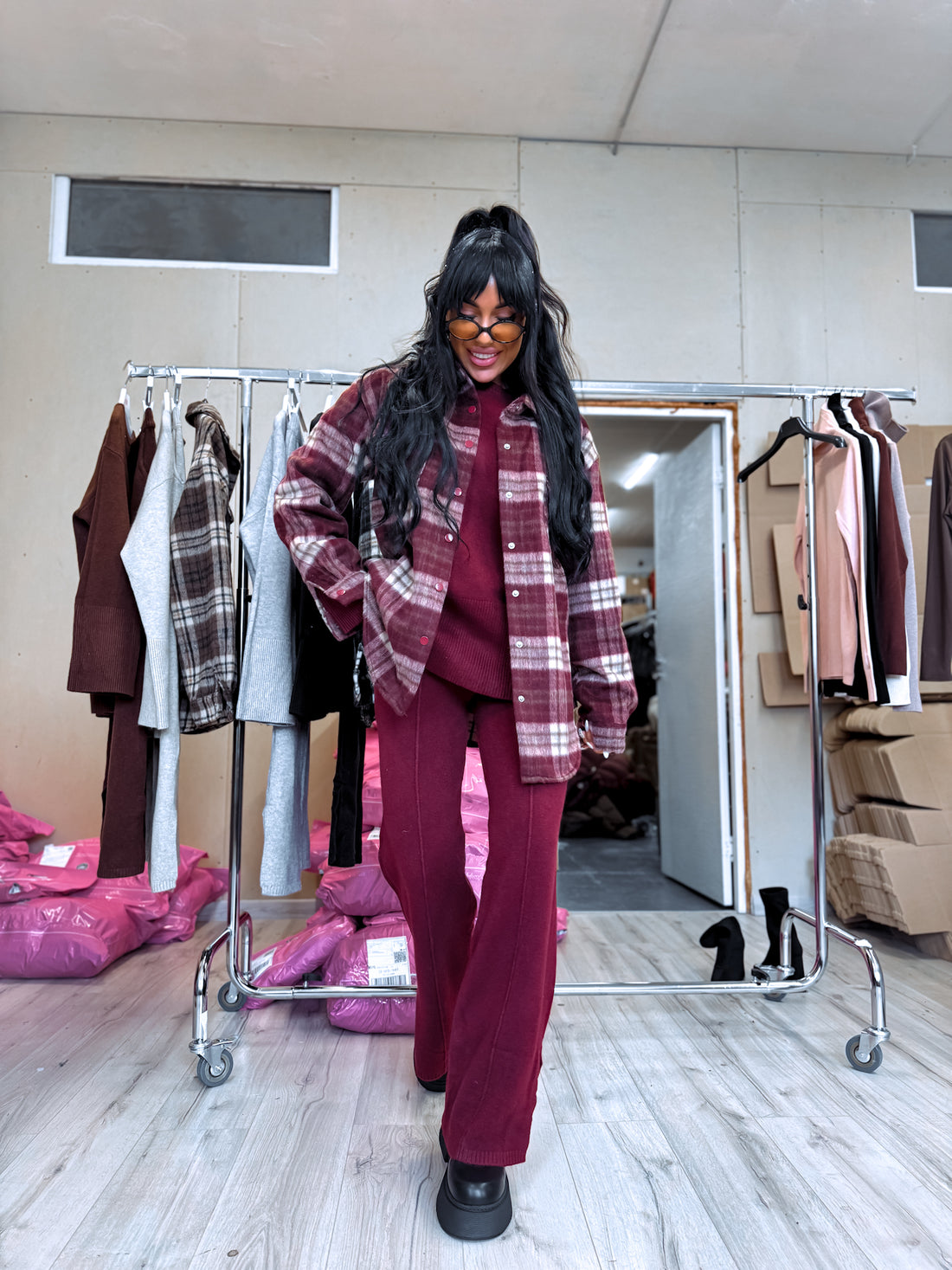 Check shirt "RAINY DAY" VMC58 – BURGUNDY