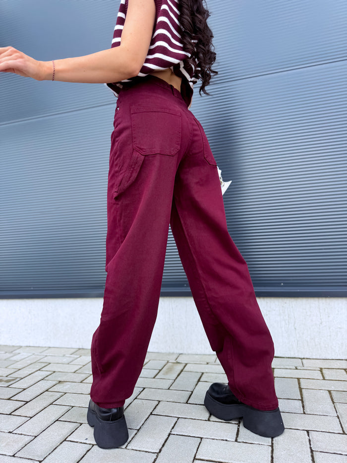 "WIDE BALLON" džinsai 8948 - bordo