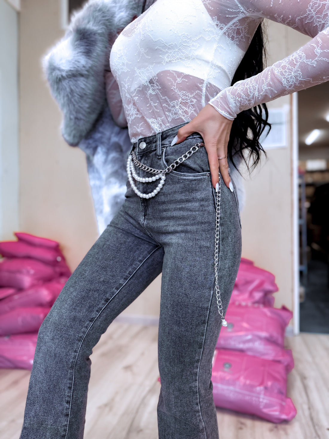 FLARED džinsa bikses "PURE GREY" 8575