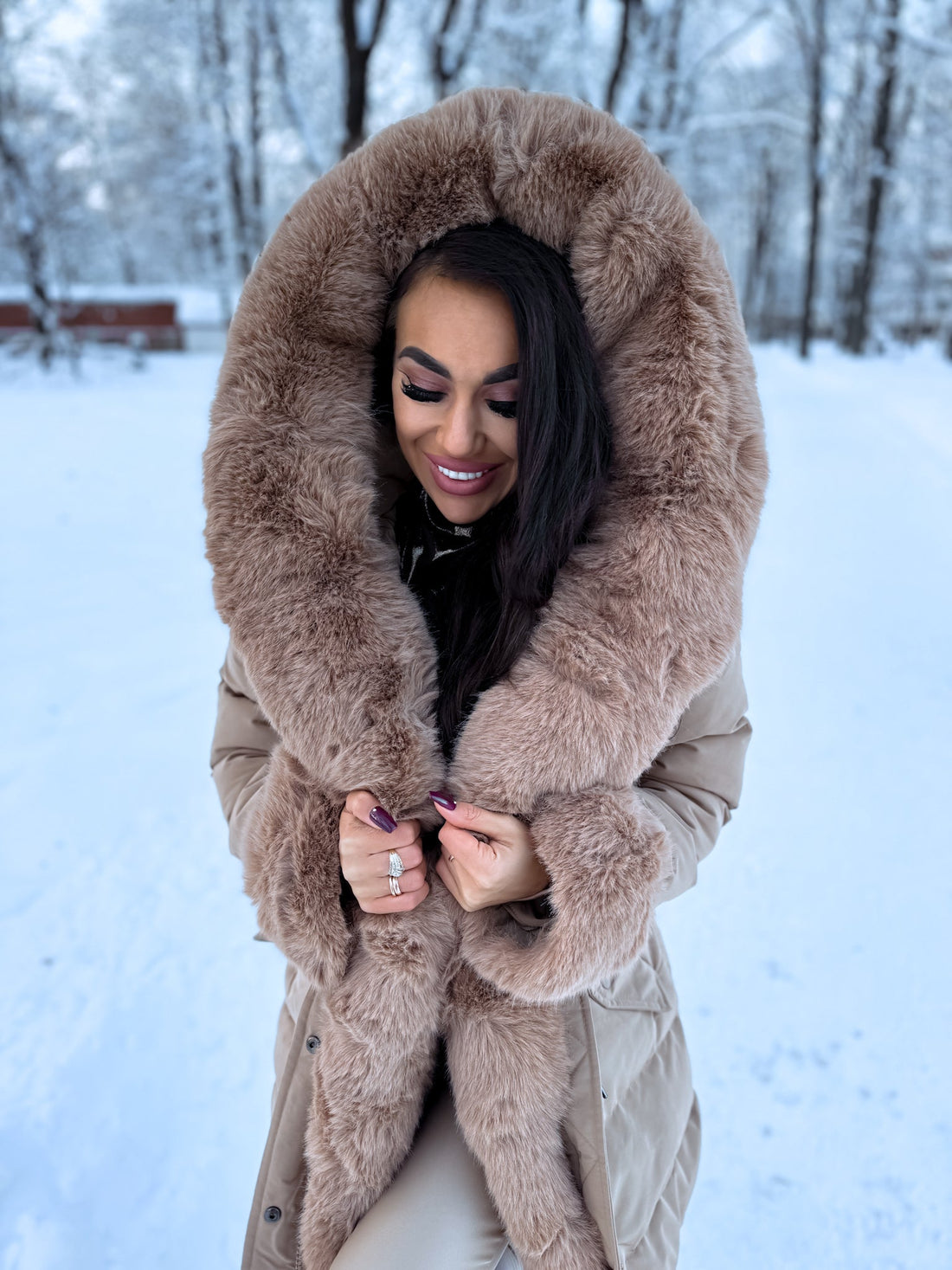 PUFĪGĀ parka ar pūku FC7518 - kapučīno PRE-ORDER