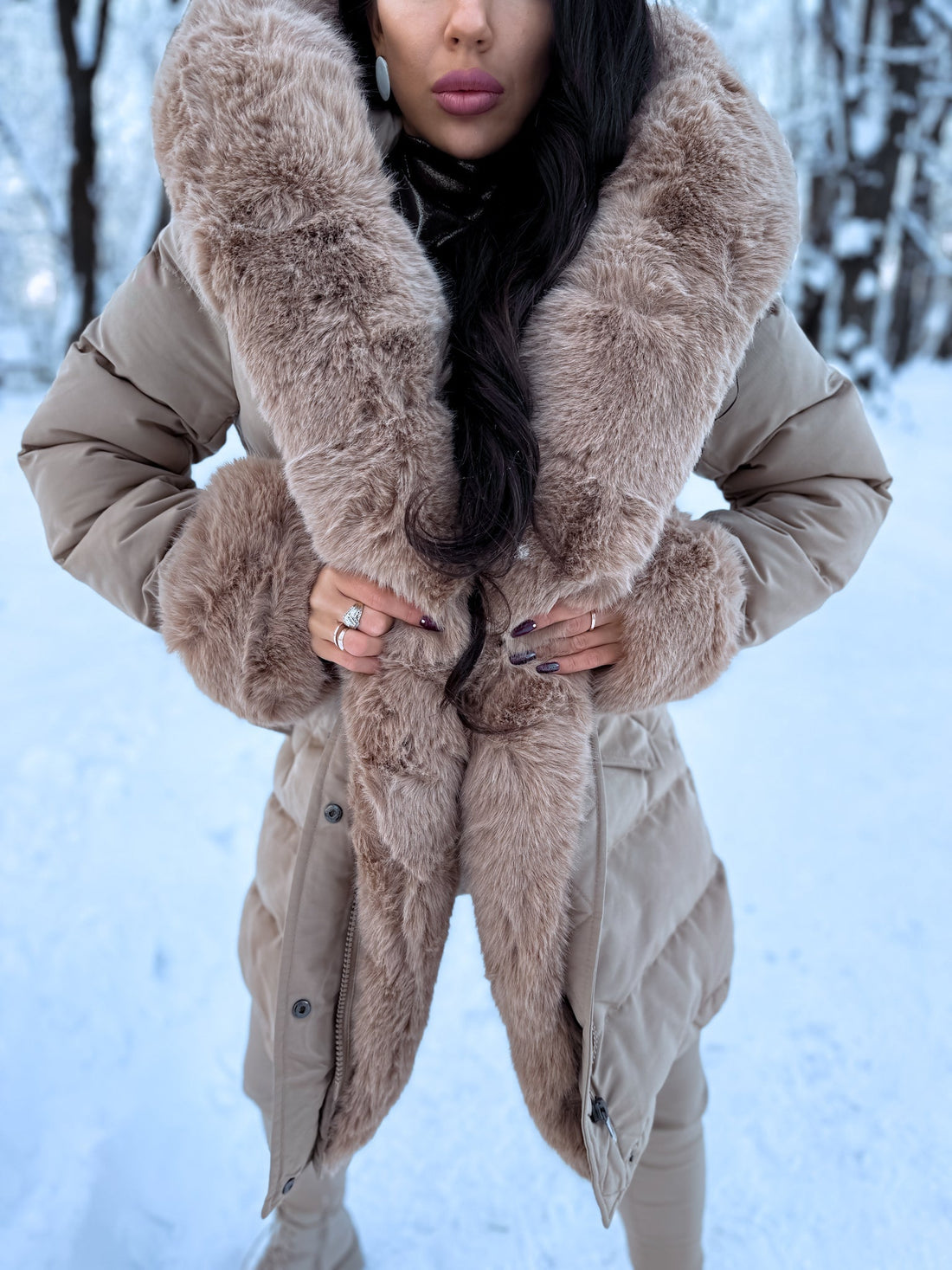 PUFĪGĀ parka ar pūku FC7518 - kapučīno PRE-ORDER
