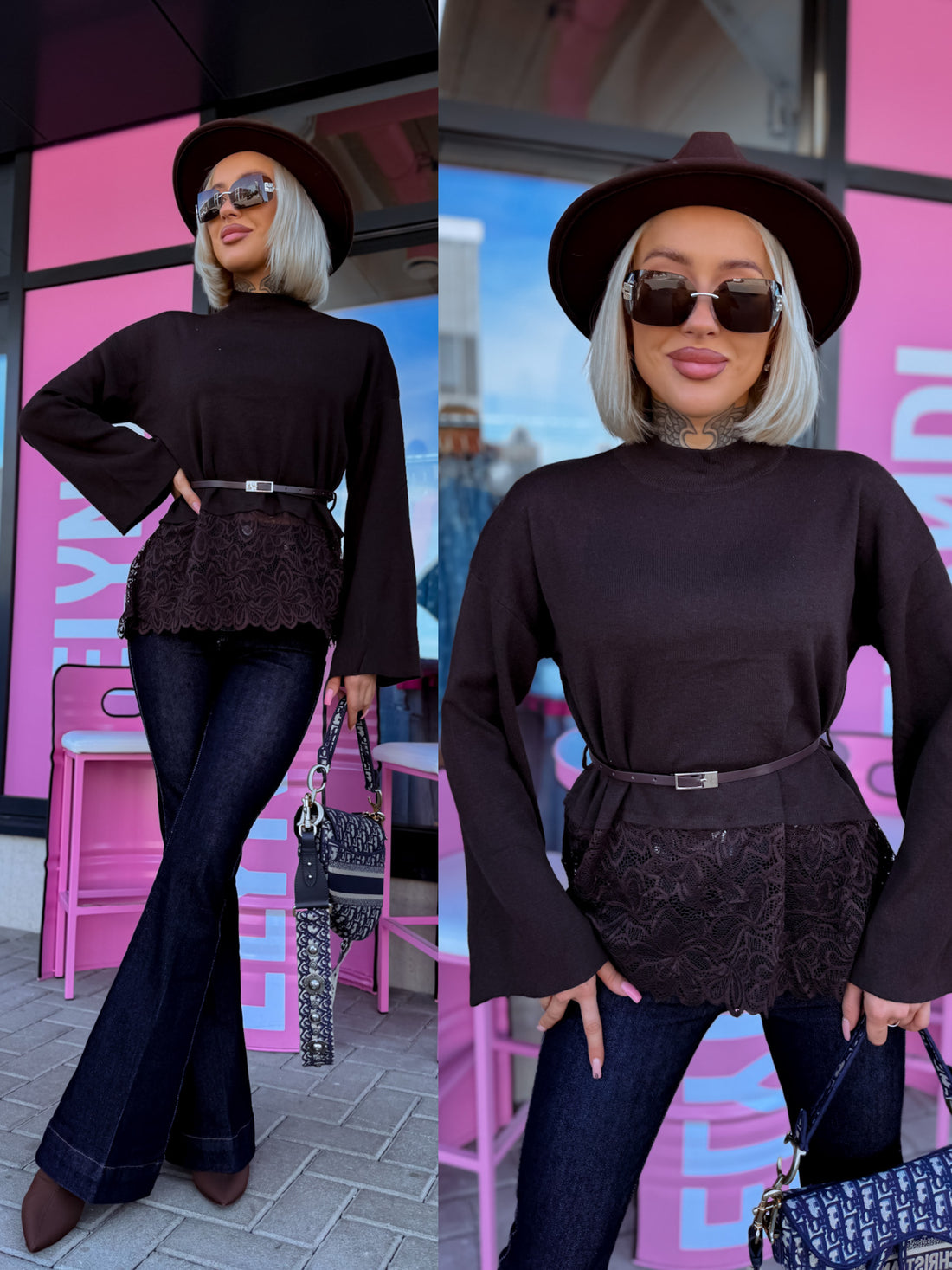 Megztinis + diržas „PARIS LACE 06190“ – CHOCO