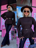 Megztinis + diržas „PARIS LACE 06190“ – CHOCO