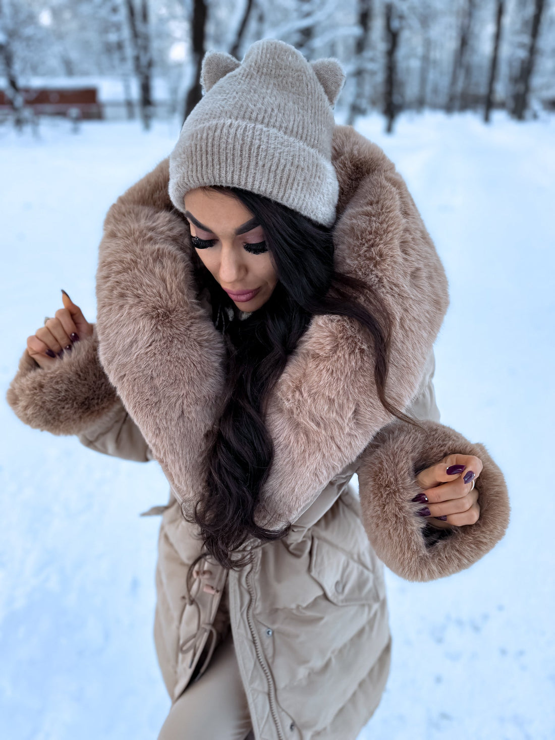 PUFĪGĀ parka ar pūku FC7518 - kapučīno PRE-ORDER