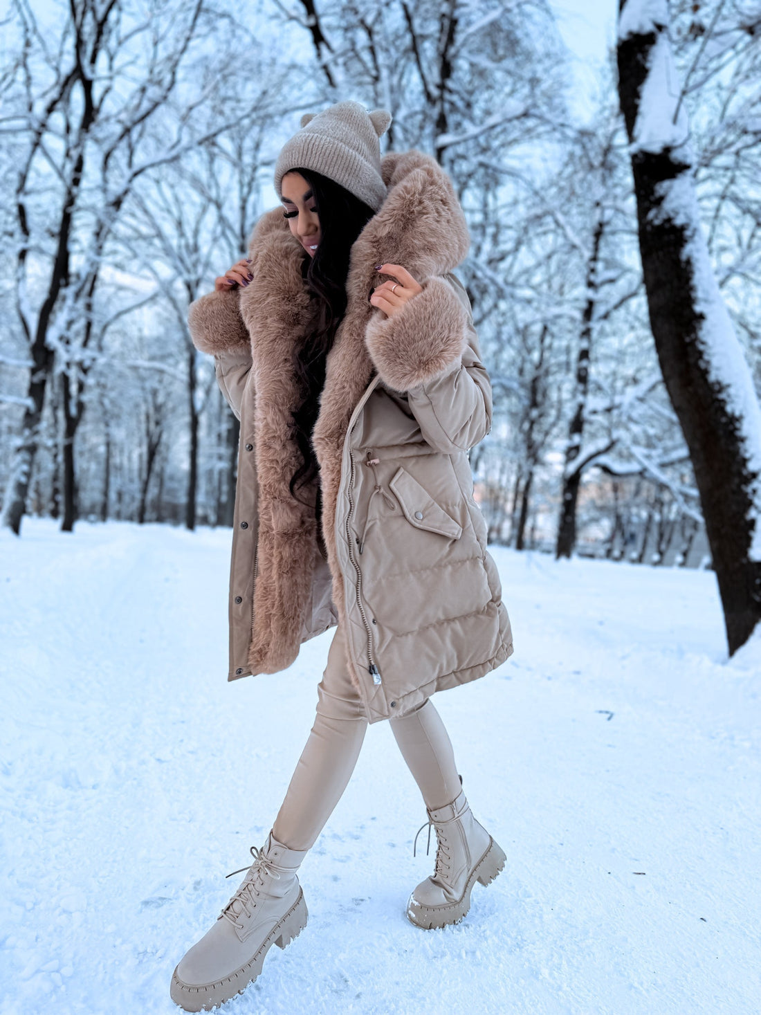 PUFĪGĀ parka ar pūku FC7518 - kapučīno PRE-ORDER