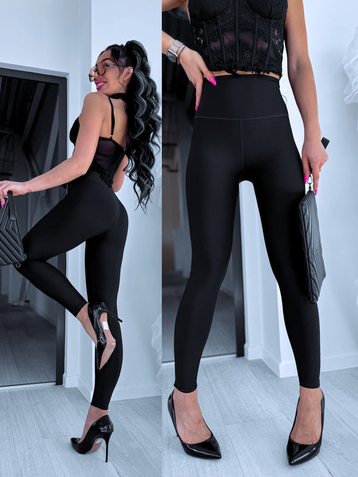 Leggings "SLIM WAIST J089" - BLACK PRE-ORDER
