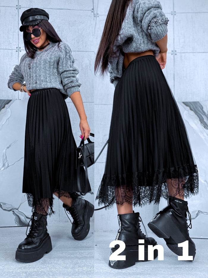 DOUBLE-SIDED, RUFFLED skirt with black tulle - BLACK 