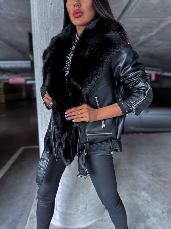 Black jacket with black faux fur trim "LUX FUR" CV2125