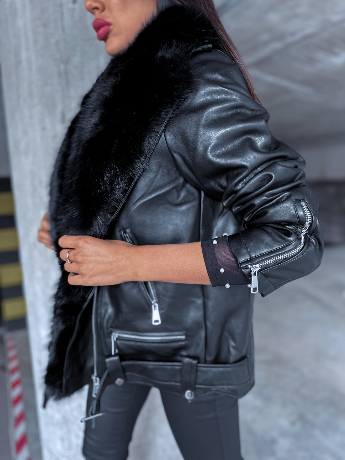 Black jacket with black faux fur trim "LUX FUR" CV2125