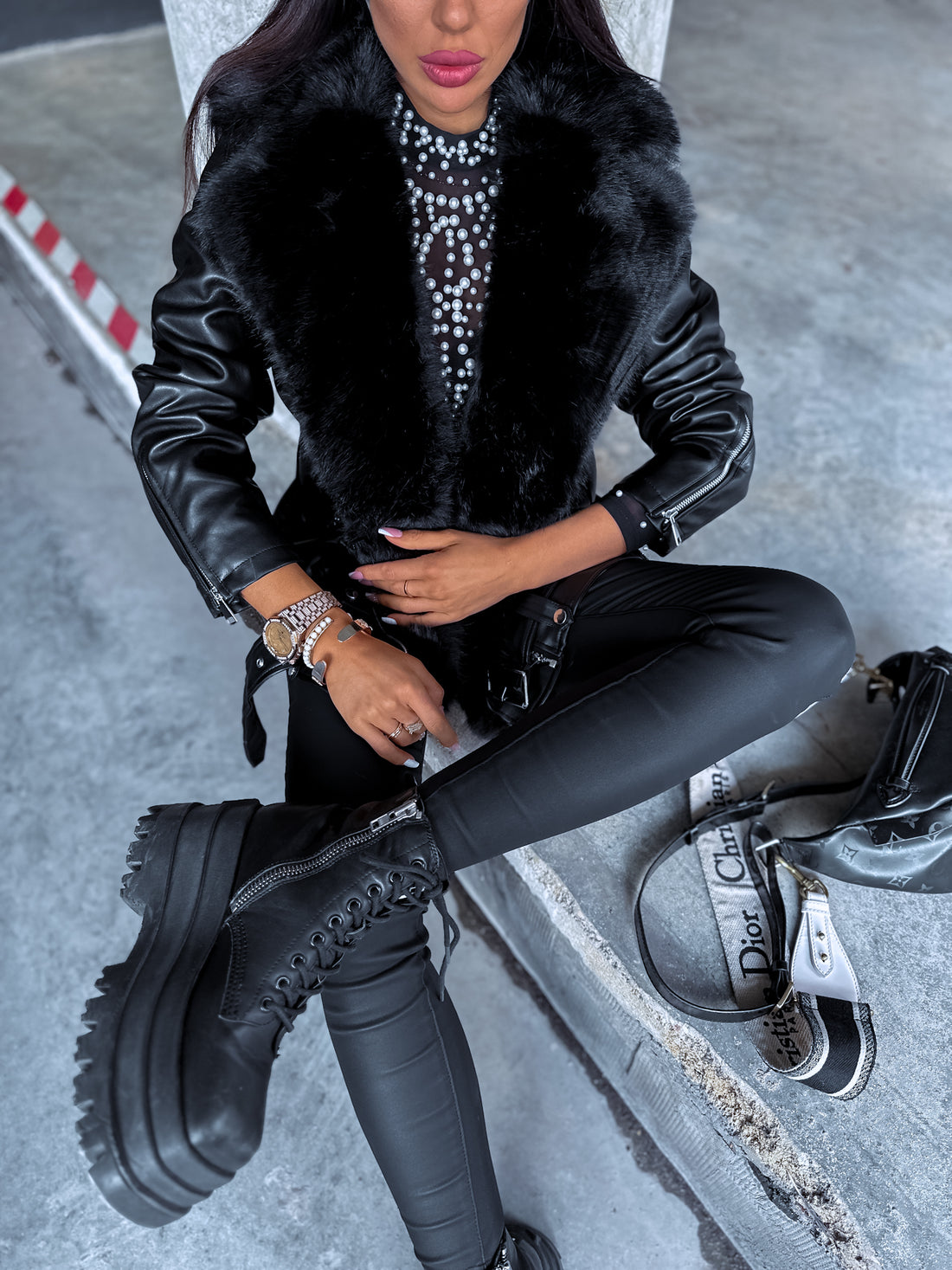 Black jacket with black faux fur trim "LUX FUR" CV2125