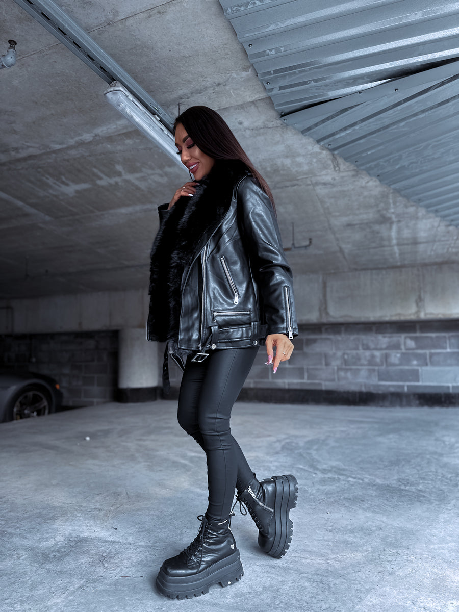 Black jacket with black faux fur trim "LUX FUR" CV2125