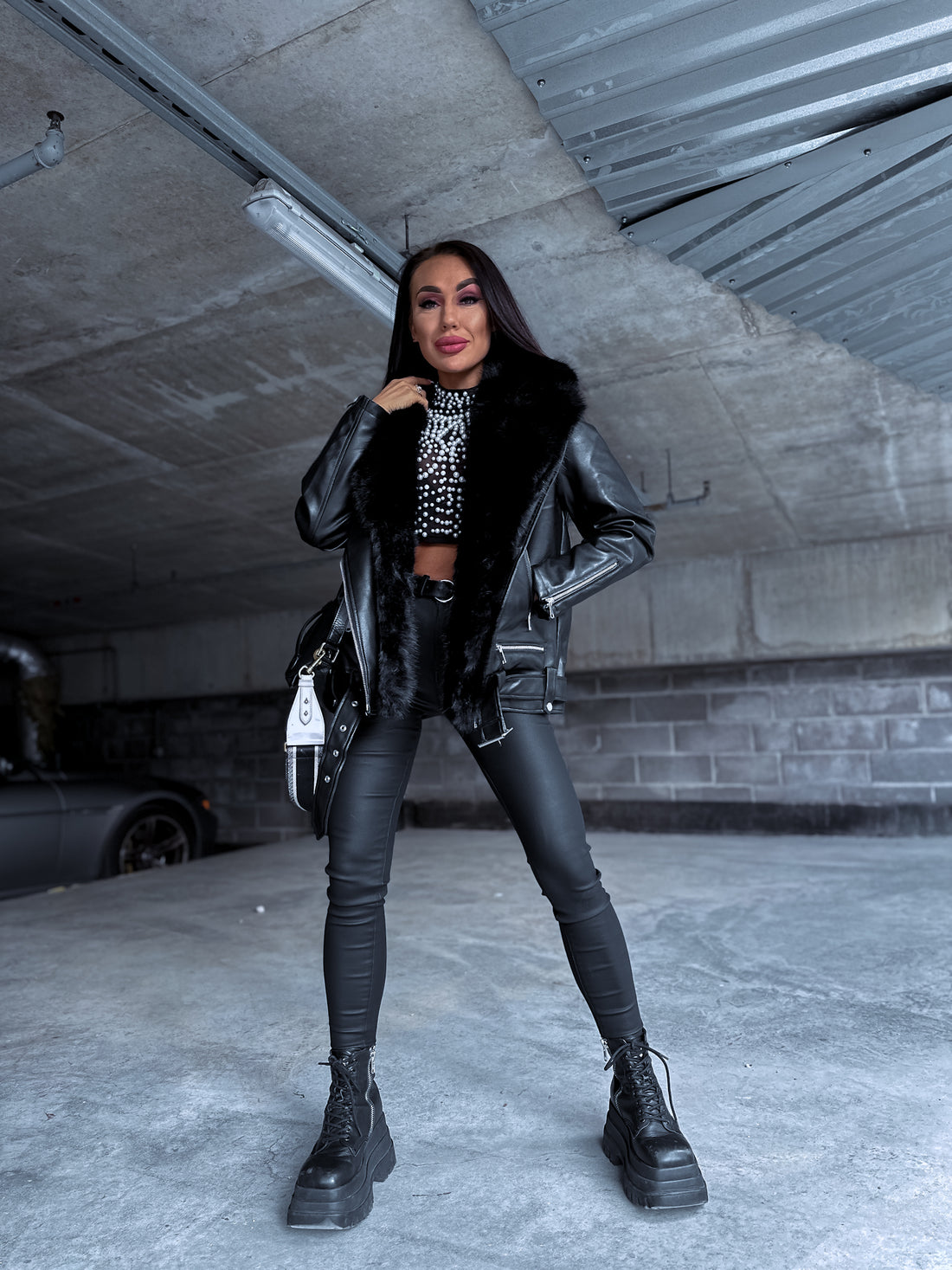 Black jacket with black faux fur trim "LUX FUR" CV2125
