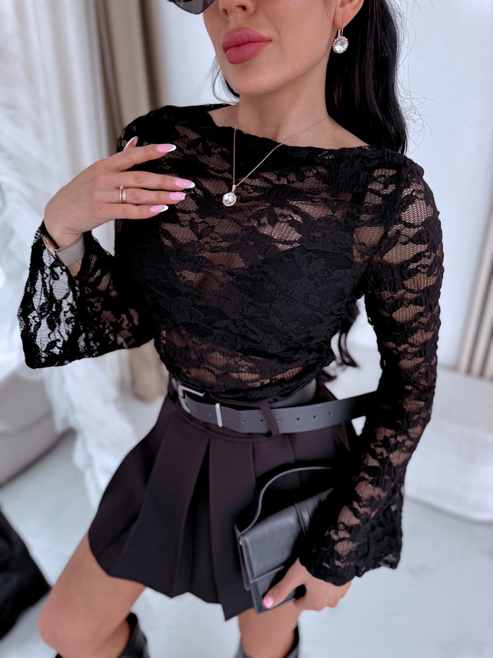 Nėrinių viršus "TWILIGHT LACE" HS10221 - JUODAS
