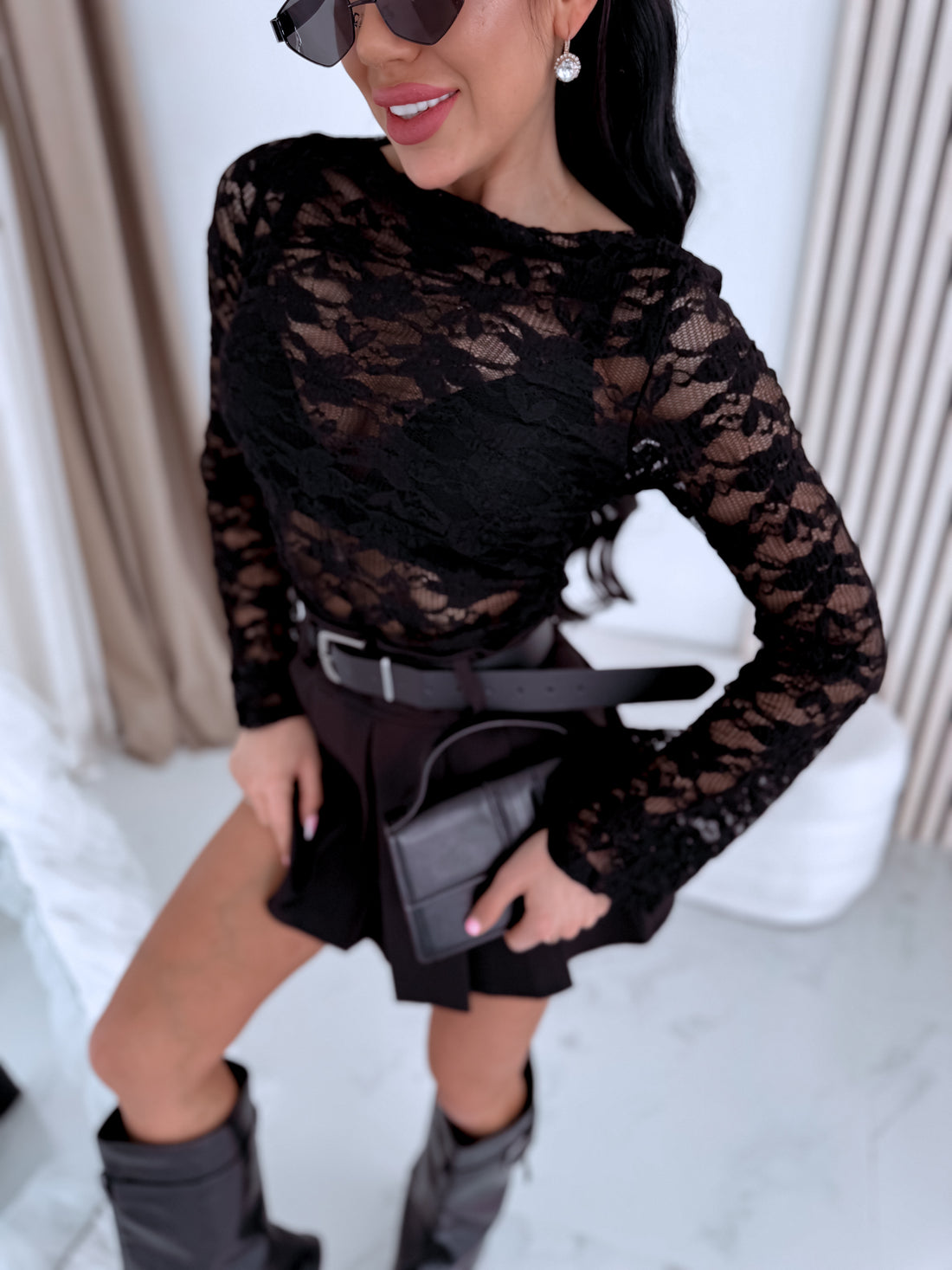 Nėrinių topas „TWILIGHT LACE“ HS10221 – JUODAS