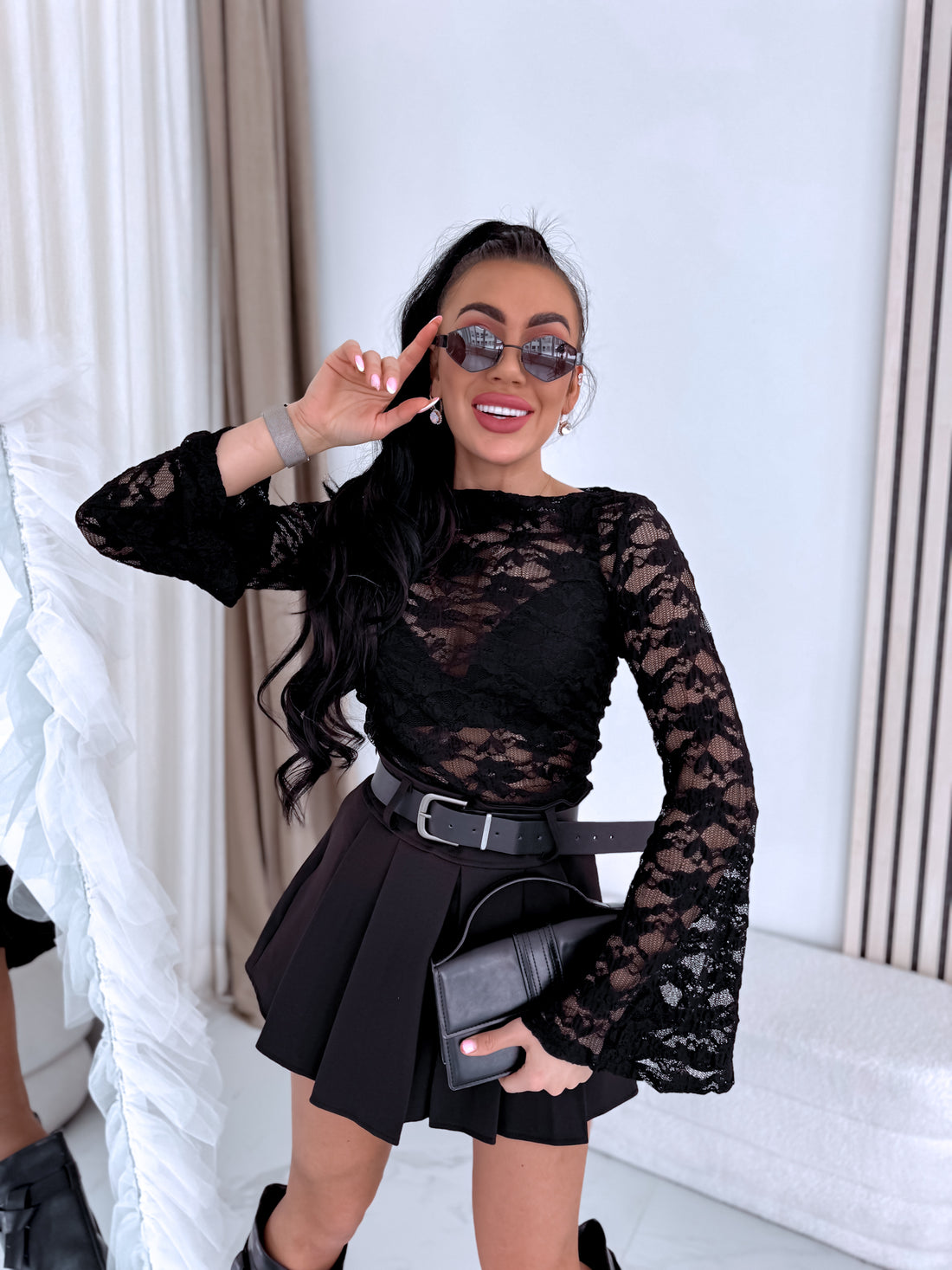 Nėrinių topas „TWILIGHT LACE“ HS10221 – JUODAS