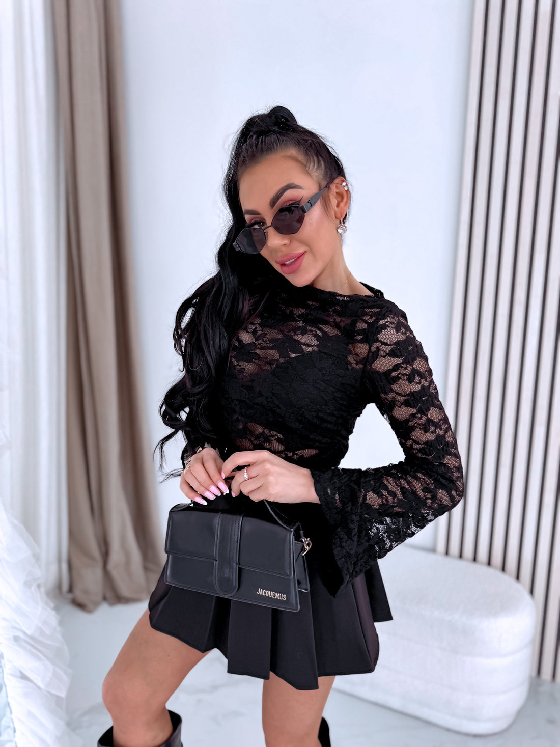 Nėrinių topas „TWILIGHT LACE“ HS10221 – JUODAS