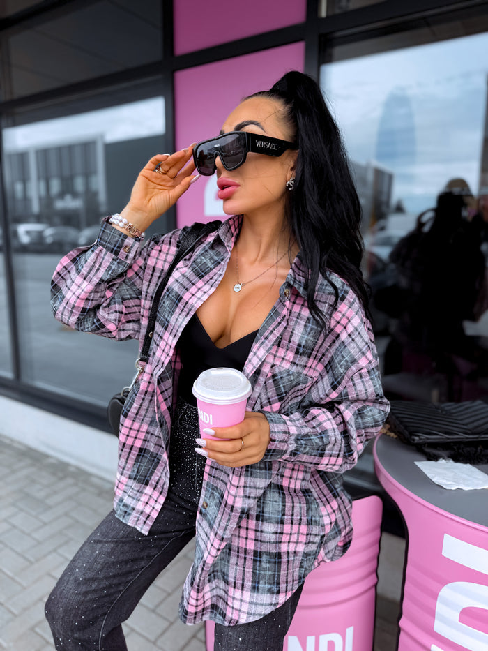 "VINTAGE AVENUE" languotas marškinėliai 006 - PILKA SU ROŽINE