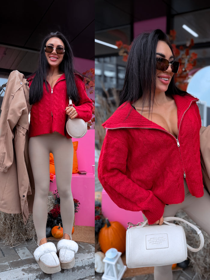 Knitted cardigan "ALERT LA2618" - RED