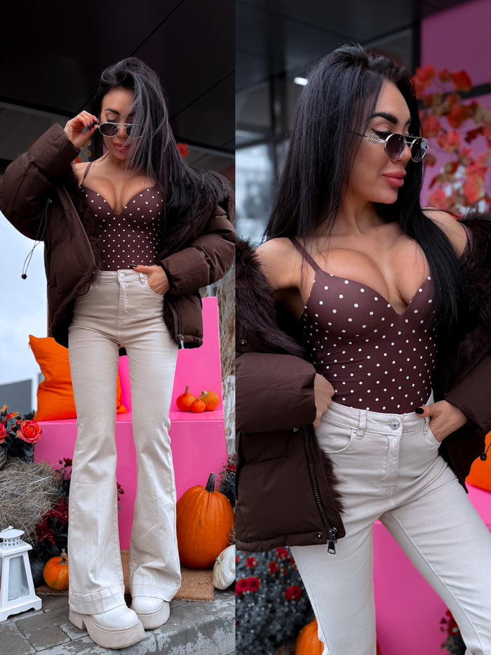 POLKA DOT thong-style shaping bodysuit 9699 – choco