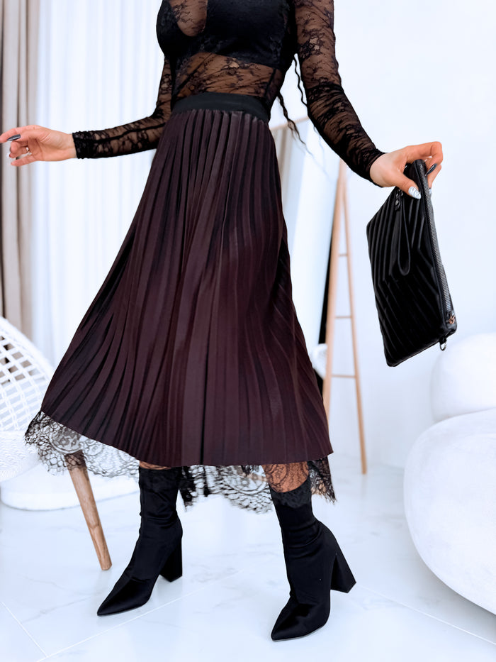 REVERSIBLE, PLEATED skirt with black tulle – CHOCO 
