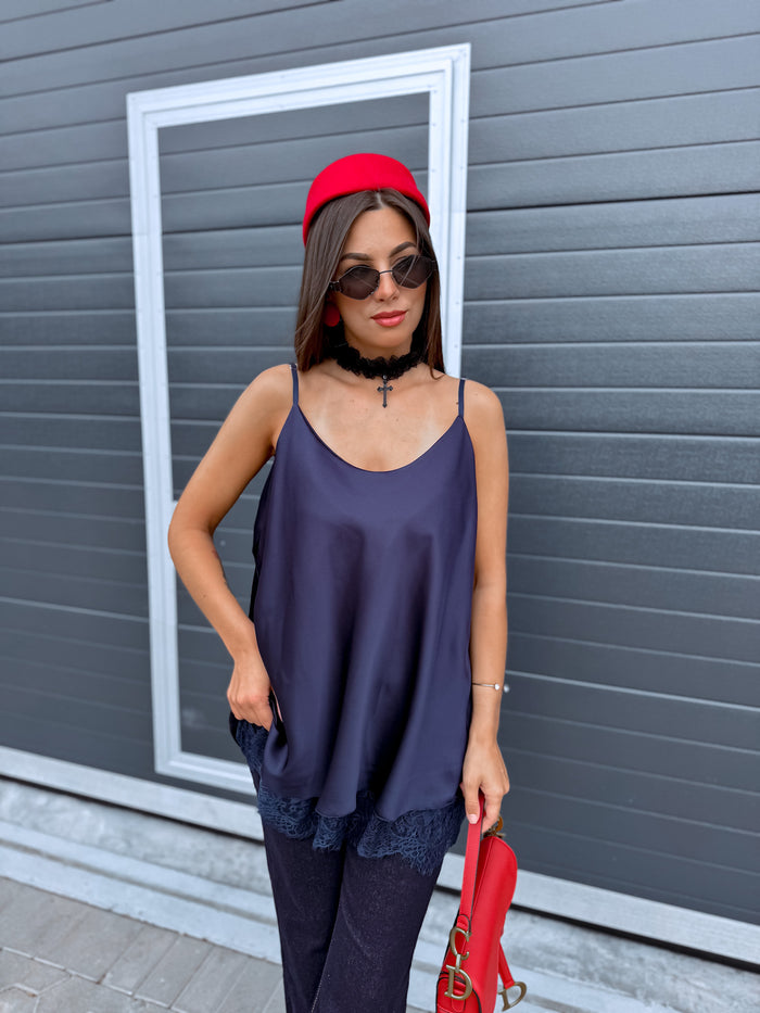 Lielizmēra topas "DREAMY LACE" 7929 - TAMSIAI MĖLYNA