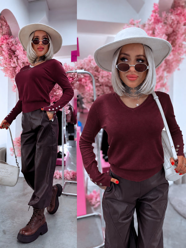 Turtleneck with press studs "GIRLS CLUB W2601" – BURGUNDY