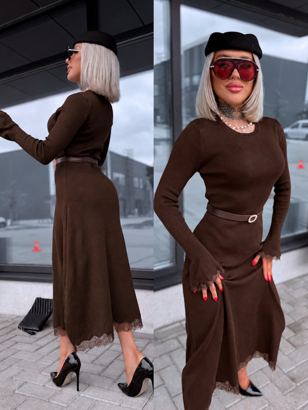 Dress "TEMPORARY" + belt 5458 – CHOCO