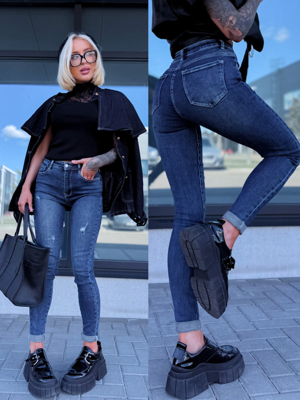 Skinny džinsa bikses "ELEVEN" T5397-6 - TUMŠI ZILAS