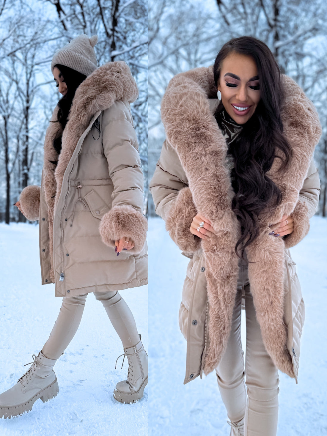 PUFĪGĀ parka ar pūku FC7518 - kapučīno PRE-ORDER