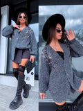 Knitted jacket with sequins "SIMPLE RULES 06#" - DARK GRAY 