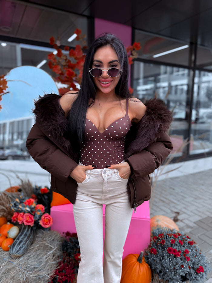 POLKA DOT thong-style shaping bodysuit 9699 – choco
