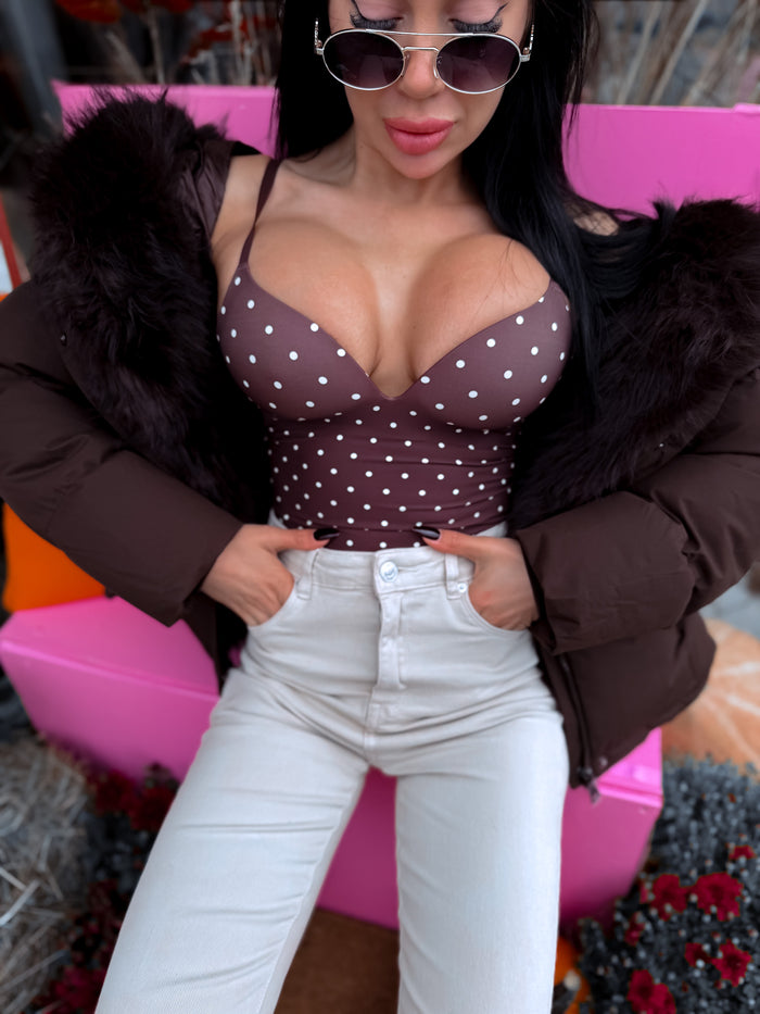 POLKA DOT thong-style shaping bodysuit 9699 – choco