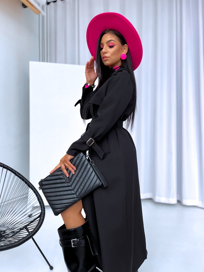 BLACK, long trench coat 02 "SPRING LUX" 