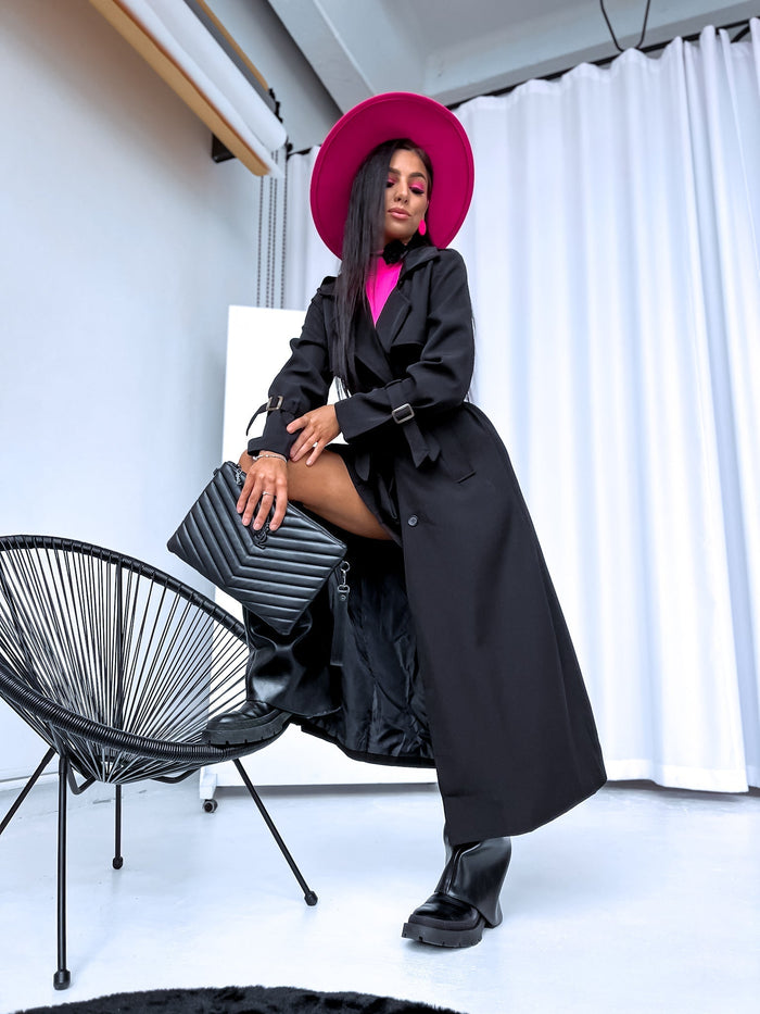 BLACK, long trench coat 02 "SPRING LUX" 
