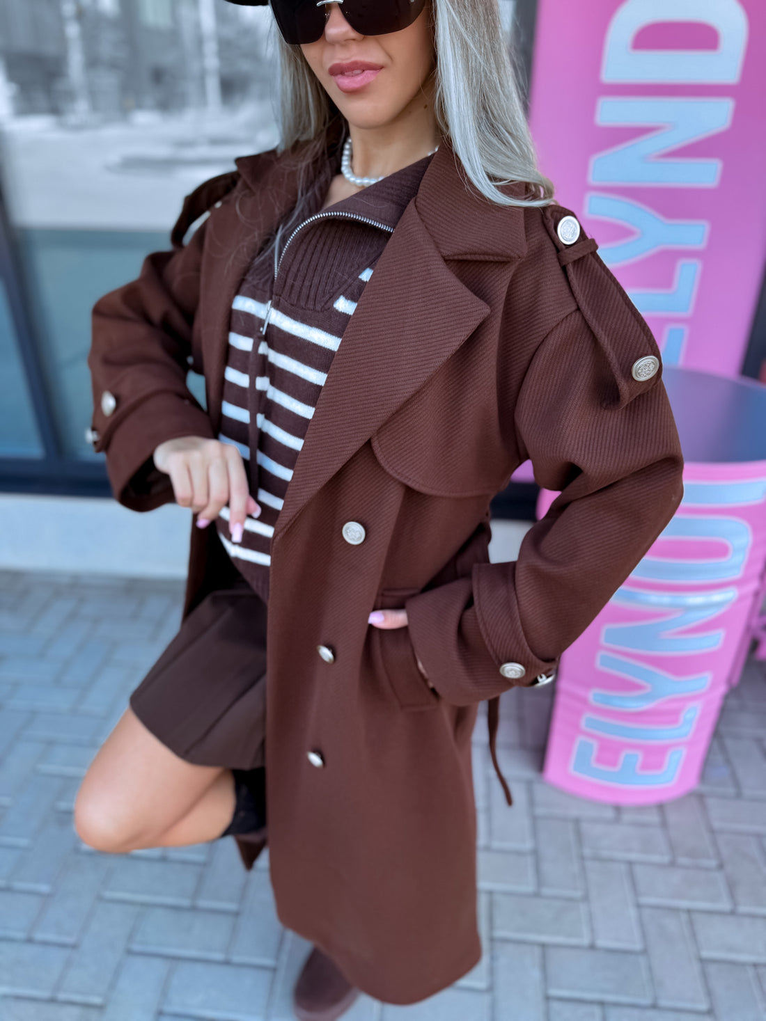 Svītrota raksta mētelis "MILADY" 88082 - CHOCO
