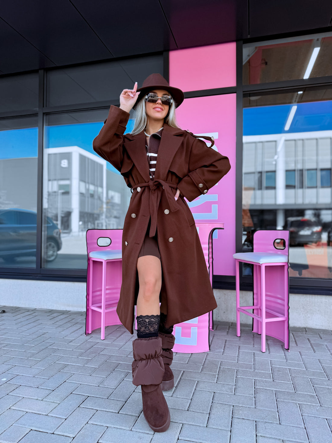 Svītrota raksta mētelis "MILADY" 88082 - CHOCO