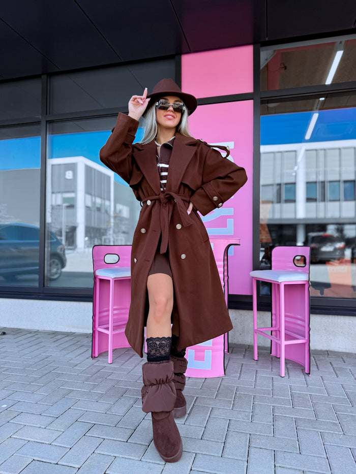 Dryžuotas paltas „MILADY“ 88082 – CHOCO