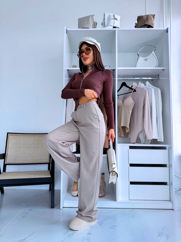 Classic, DARK BEIGE fabric trousers "SEASON HIT" VS02