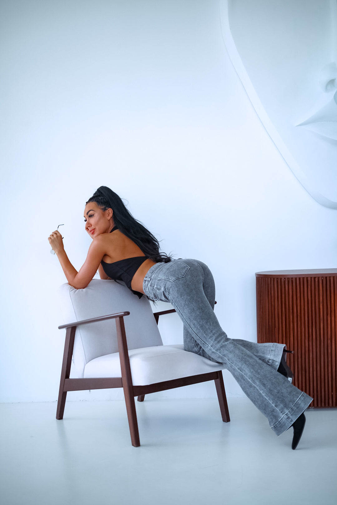 FLARED džinsa bikses "PURE GREY" 8575