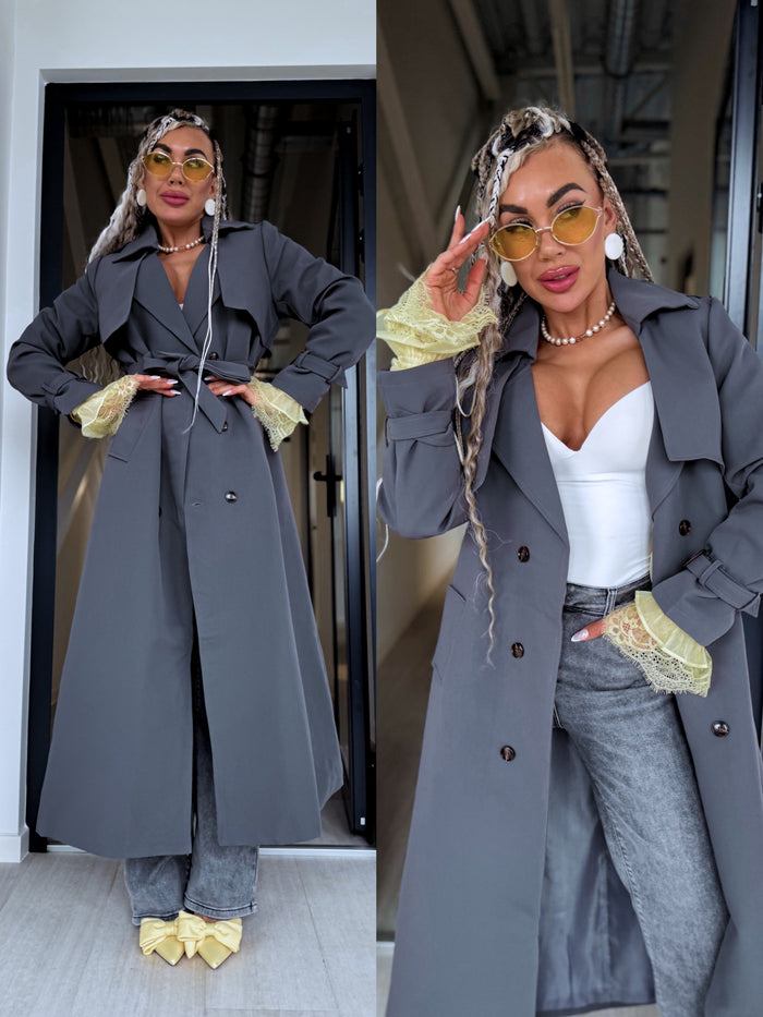 Lightweight Autumn Trench Coat - Dark Gray 