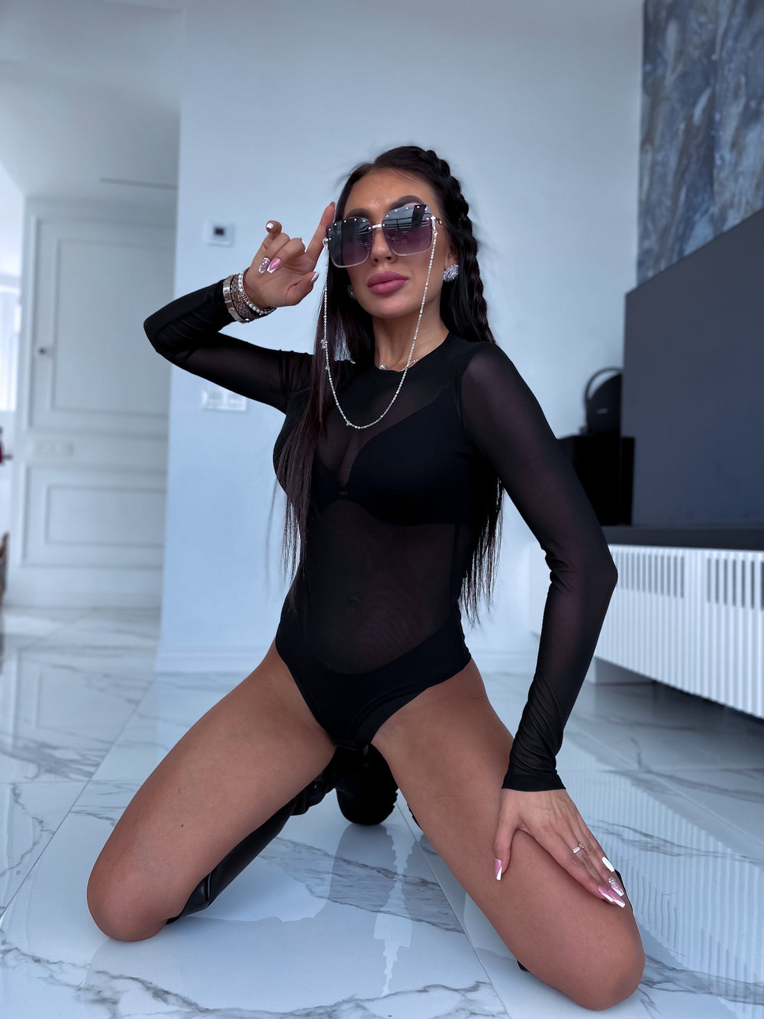 Classic mesh bodysuit – black