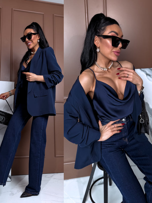 Navy blue, ONE SIZE jacket + blue top 