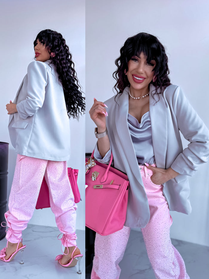 Light grey, ONE SIZE blazer + grey top 