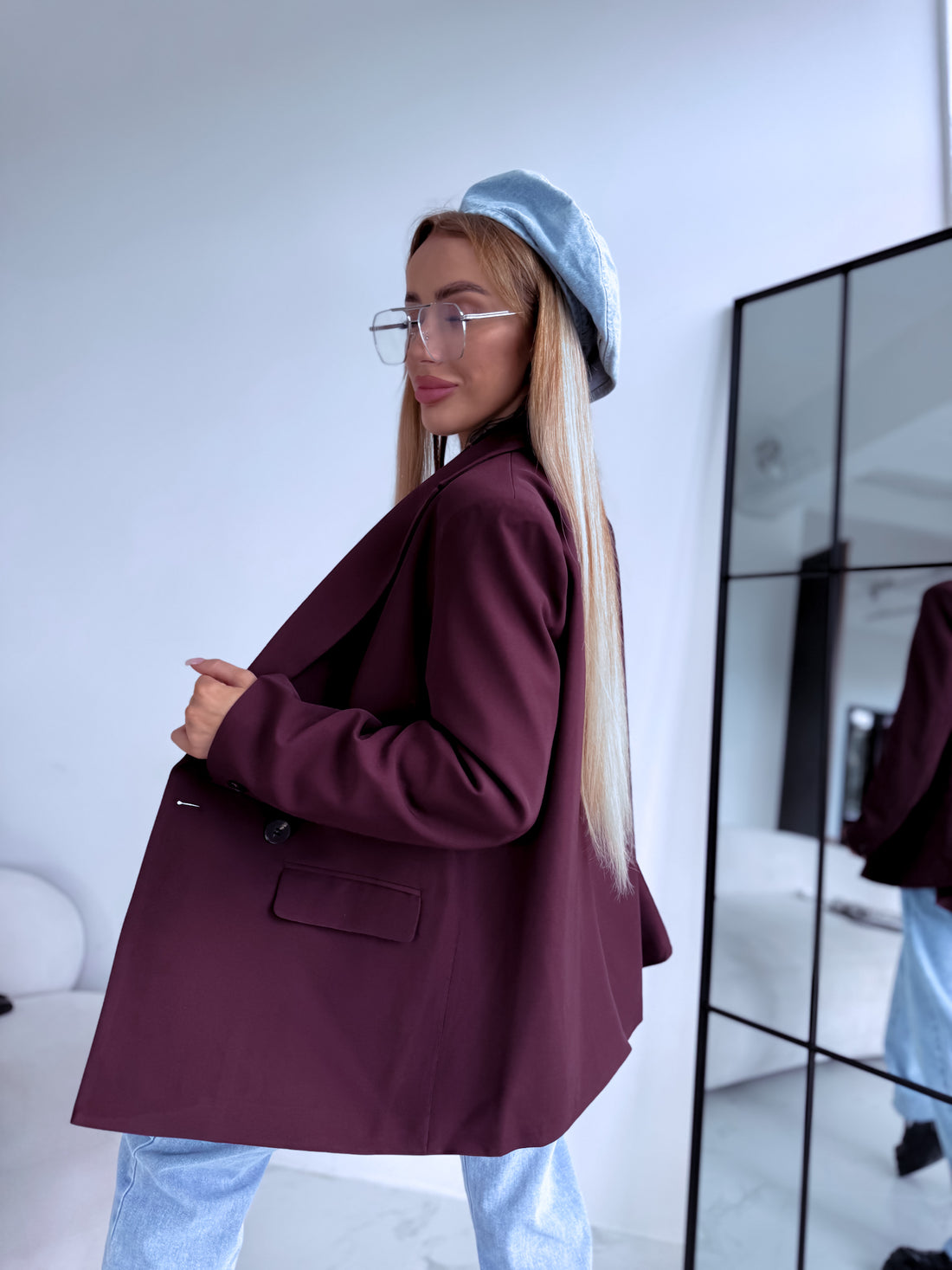 Oversize jacket with black sleeve buttons - eggplant violet 
