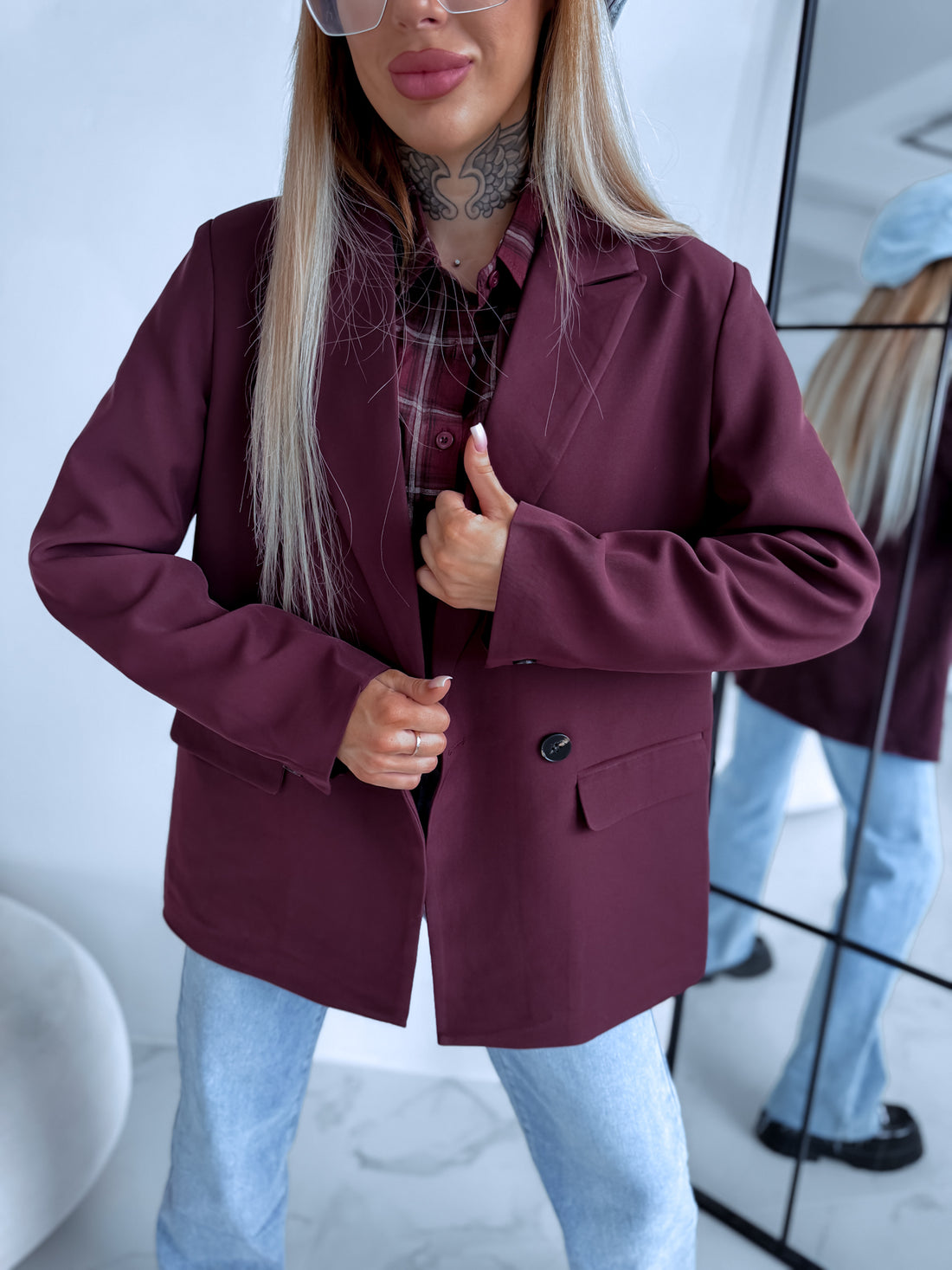 Oversize jacket with black sleeve buttons - eggplant violet 