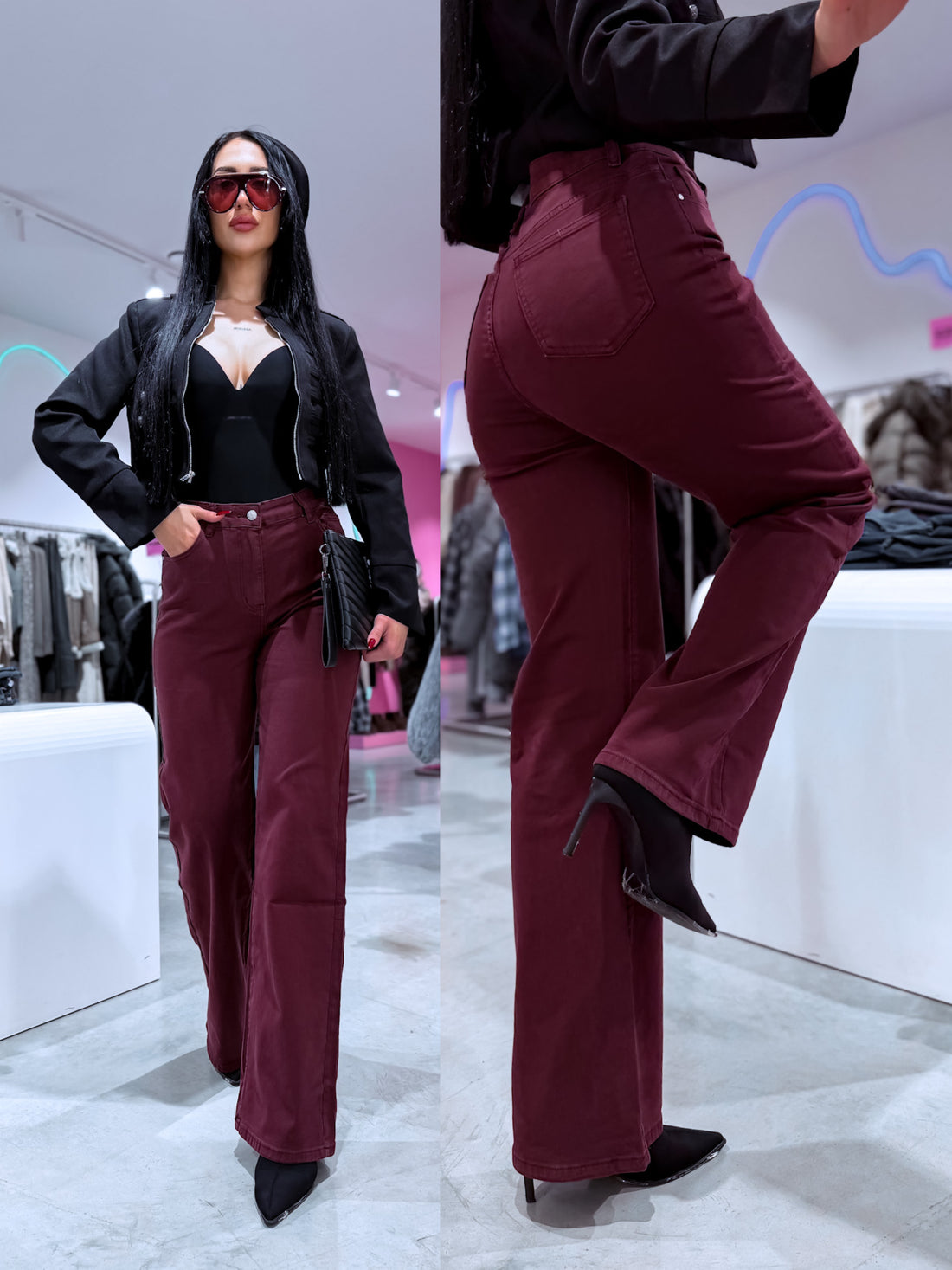 Extra long džinsa bikses "BURGUNDY MUSE" H986-17B