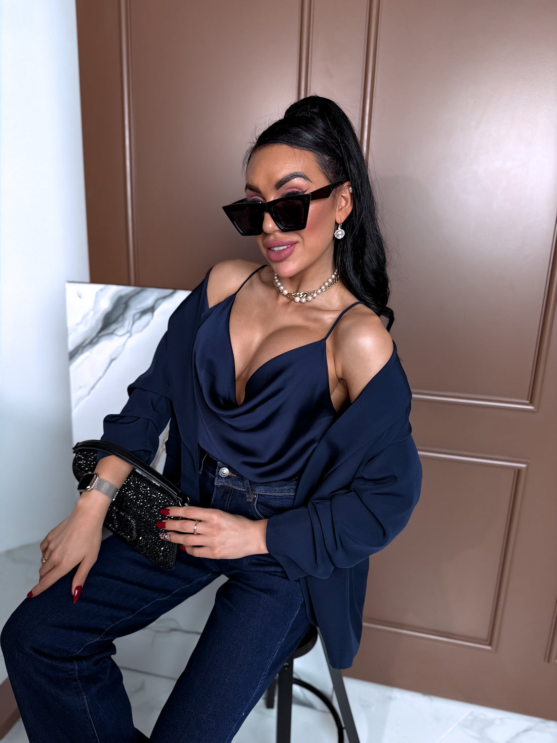 Navy blue, ONE SIZE jacket + blue top 